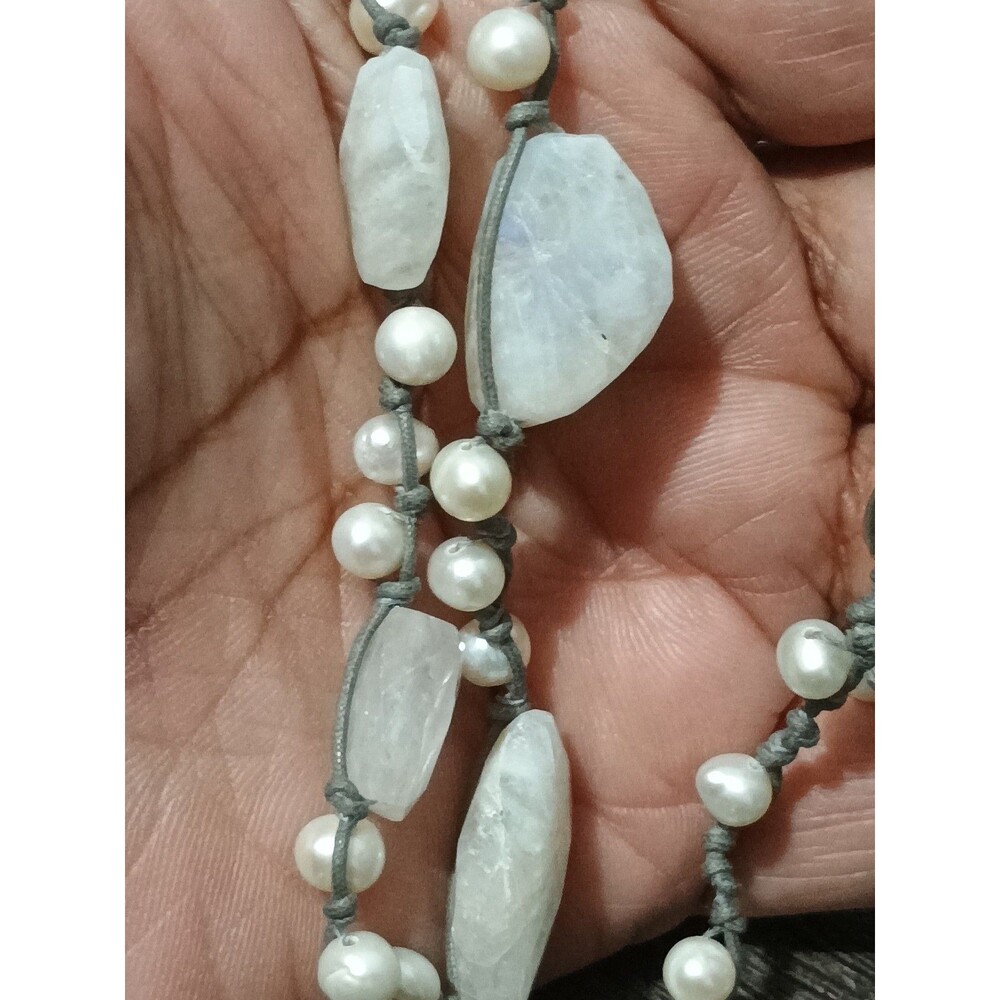 J Jill Rough Moonstone Real Pearl Silver Tone Necklace Missing J Jill Tag - Picture 4 of 6